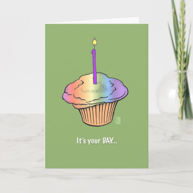 Carte Cupcake avec bougie Peindre la ville Anniversaire (Devant)
