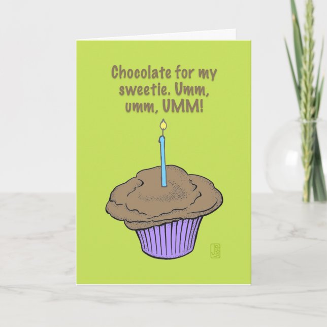 Carte Cupcake avec bougie "Umm, umm, UMM !" Anniversaire (Devant)