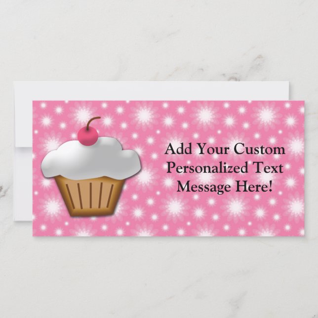 Carte Cupcake coupé avec cerise rose sur le dessus (Devant)
