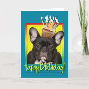 Carte Cupcake d'anniversaire - Chien de taureaux françai