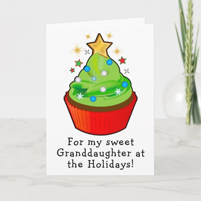 Carte Cupcake d'arbre de Noël avec la grand-fille étoilé (Devant)