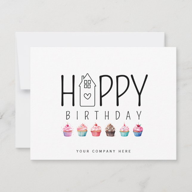 Carte Cupcake House Immobilier Joyeux anniversaire (Devant)