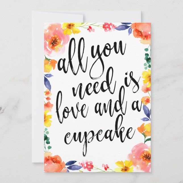 Carte Cupcake Mariage Dessert abordable Floral Sign (Devant)