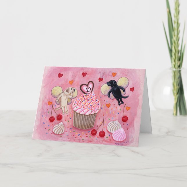 Carte Cupcake monogrammé et Labrador Anniversaire (Devant)