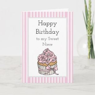 Carte Cupcake rose et argent Joyeux anniversaire nièce