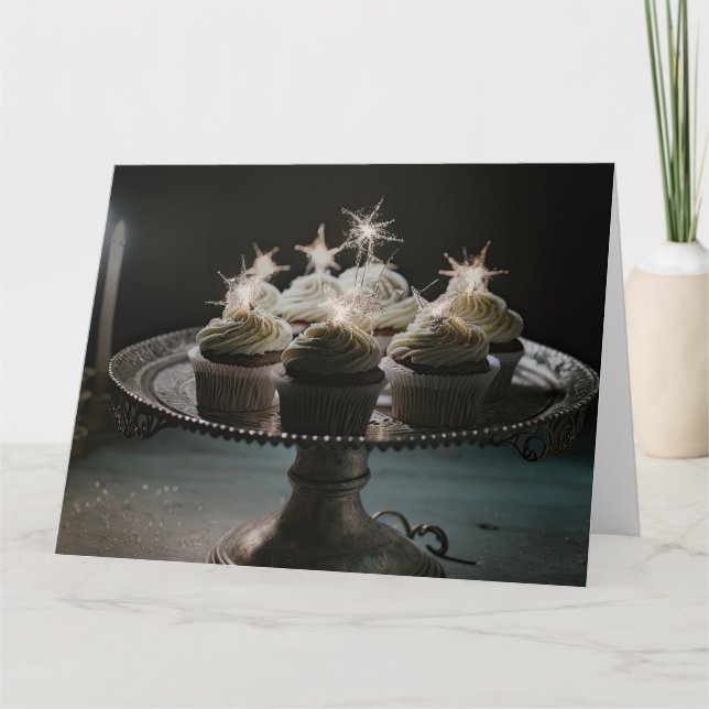 Carte Cupcakes d'anniversaire sur plateau (Devant)