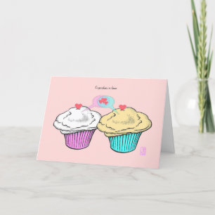 Carte Cupcakes en Love VanillaCustardPinkBlue Valentine