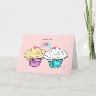 Carte Cupcakes in Love CustardVanillaPinkBlue Valentine