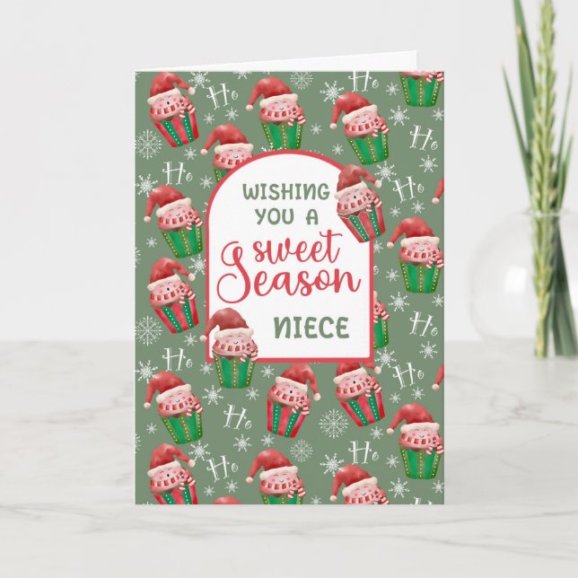 Carte Cupcakes Père Noël de Noël pour la nièce (Devant)