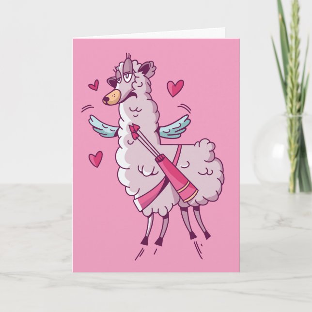 Carte Cupidon Lama Humour de la Saint-Valentin (Devant)