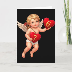 Carte Cupidon tenant 6 et 7 cœurs mème de la Saint-Valen