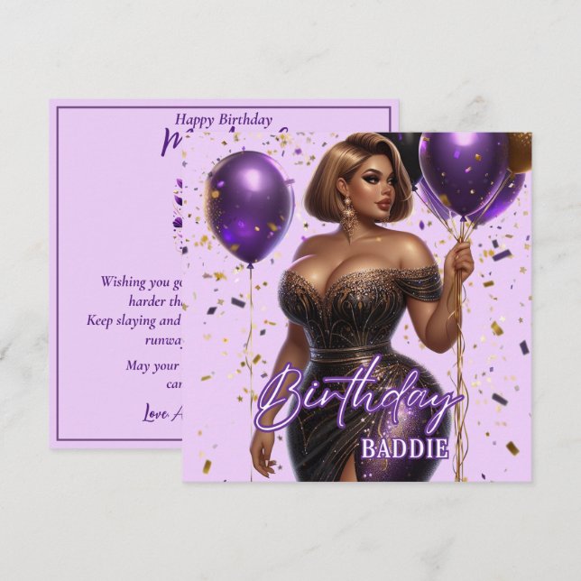 Carte Curvy Glam Africaine Américaine Femme Violette Ann (Devant / Derrière)