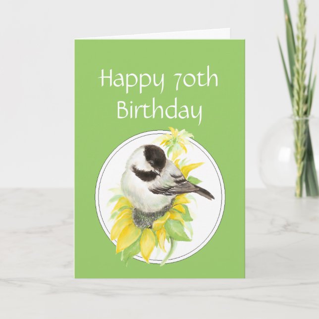 Carte Custom 70th Birthday Chickadee Sunflower Bird (Devant)