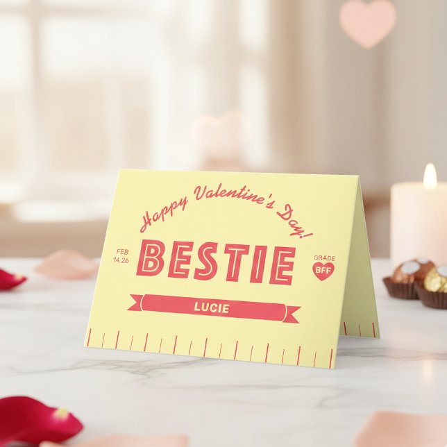 Carte Custom BESTIE Retro Butter Stick Valentine's Day (Your GRADE BFF BESTIE will heart this custom Valentine's or Galentine's  Day card!)