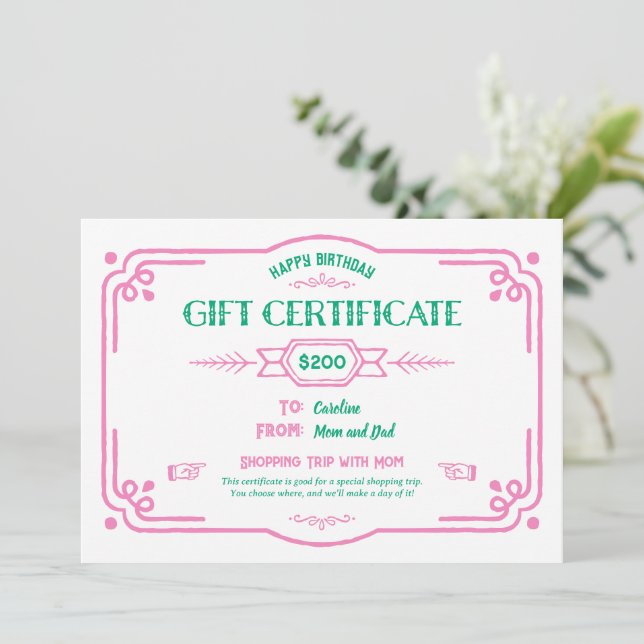Carte Custom Birthday Gift Certificate (Debout devant)