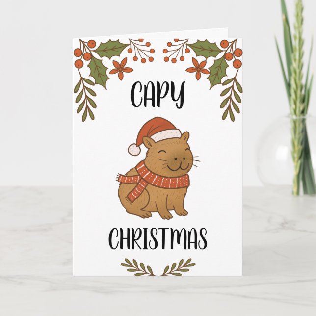 Carte Custom Cute Hand Drawn Capybara Pun Christmas  (Devant)