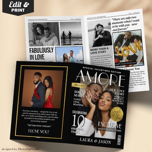 Carte Custom Magazine Greeting Card, Modern Valentines (Custom Magazine Greeting Card – Modern Valentine’s Day 4-Page Card)