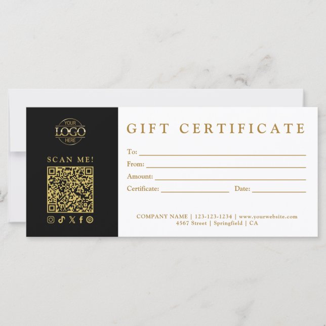 Carte Custom Modern Minimalist Business Gift Certificate (Devant)