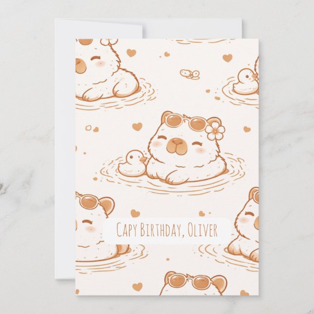Carte Custom Name Capybara Birthday Flat Greeting Card (Devant)
