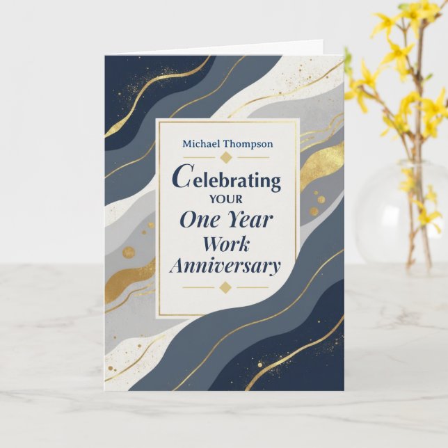 Carte Custom Name Employee One Year Work Anniversary (Fleur jaune)