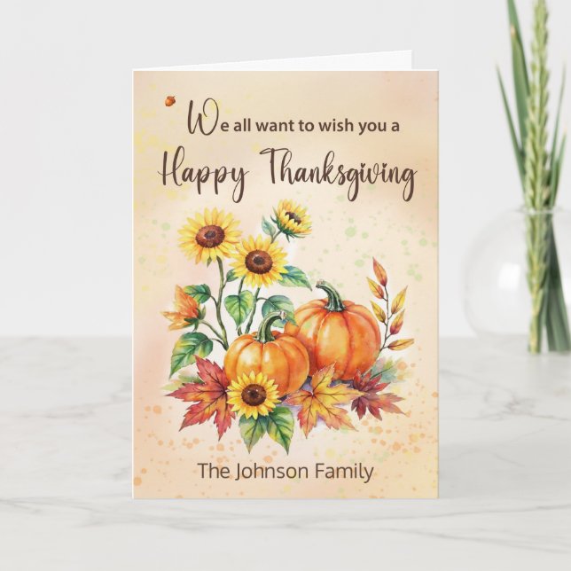 Carte Custom Name From All of Us Thanksgiving Sunflowers (Devant)
