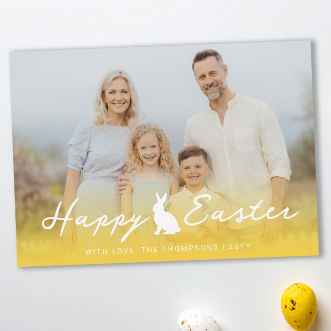 Carte Custom Photo And Yellow Gradient With Bunny Easter (Créateur téléchargé)