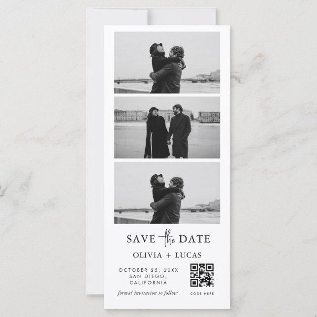 Carte Custom QR Code Photo Strip Wedding Save The Date (Devant)
