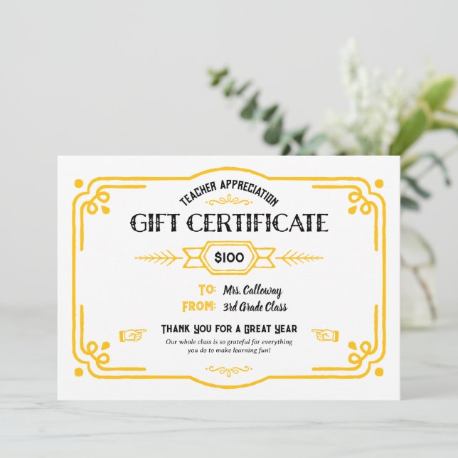 Carte Custom Teacher Appreciation Gift Certificate (Debout devant)