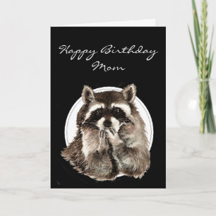 Carte Customize with Name Funny Birthday Cute Raccoon
