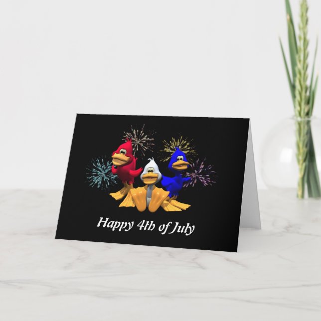 Carte Cute 4 juillet Canards rouges, blancs et bleus (Devant)