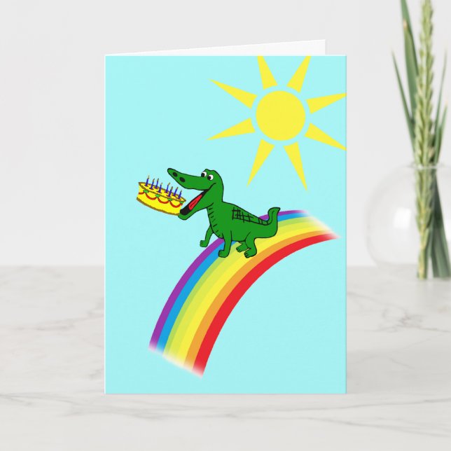 Carte Cute Alligator Mange Gâteau Anniversaire (Devant)