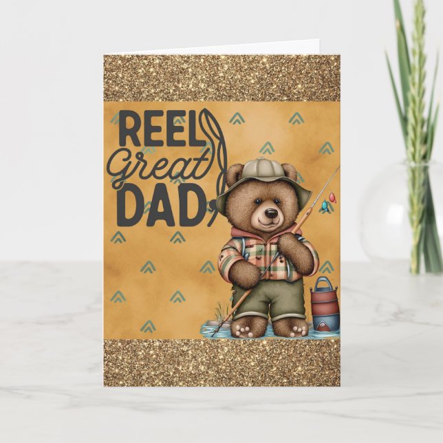 Carte Cute Amusante Fête des pères Ours de pêche (Devant)