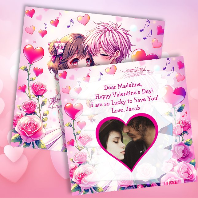 Carte Cute Anime Couple | Saint Valentin personnalisé (Créateur téléchargé)
