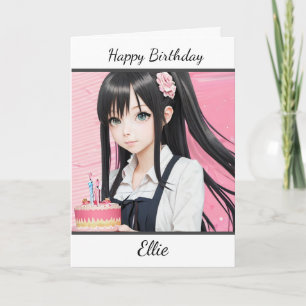Carte Cute Anime Girl Personnalisée Joyeux Anniversaire