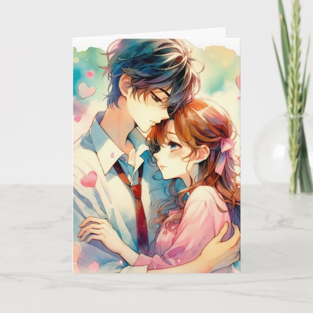 Carte Cute Anime Thème Personnalisé Saint Valentin (Devant)