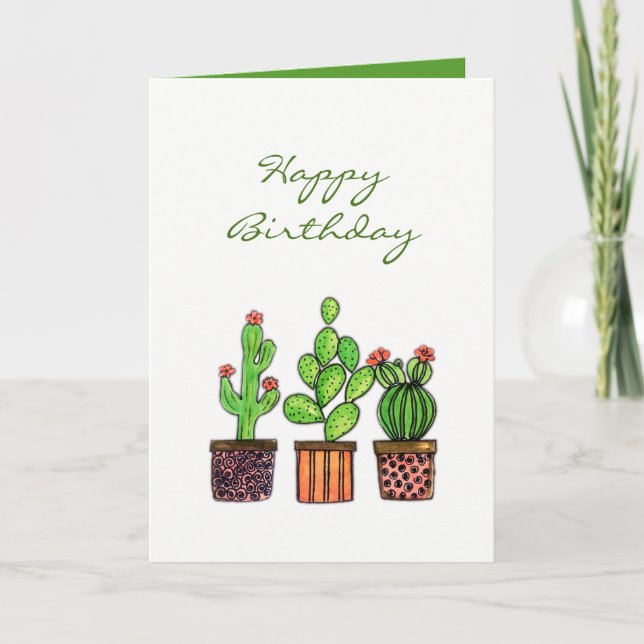 Carte Cute aquarelle Cactus en pots (Devant)