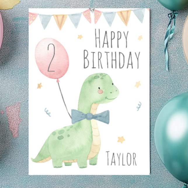 Carte Cute Aquarelle Dinosaure Anniversaire Garçon Perso (Créateur téléchargé)