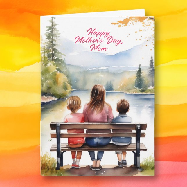 Carte Cute aquarelle maman & enfants | Fête des mères (Créateur téléchargé)