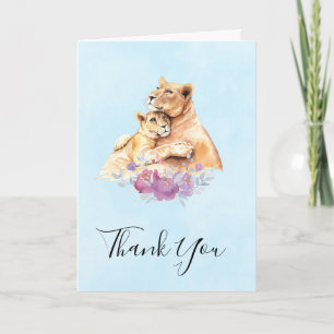 Carte Cute aquarelle Mère Lion & Merci Cub