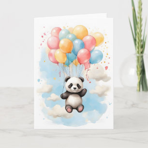 Carte Cute Aquarelle Panda Ours Gros Ballons Blancs