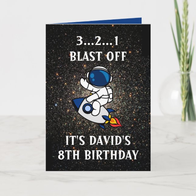 Carte Cute Astronaut Space Rocket Blue 8e anniversaire (Devant)