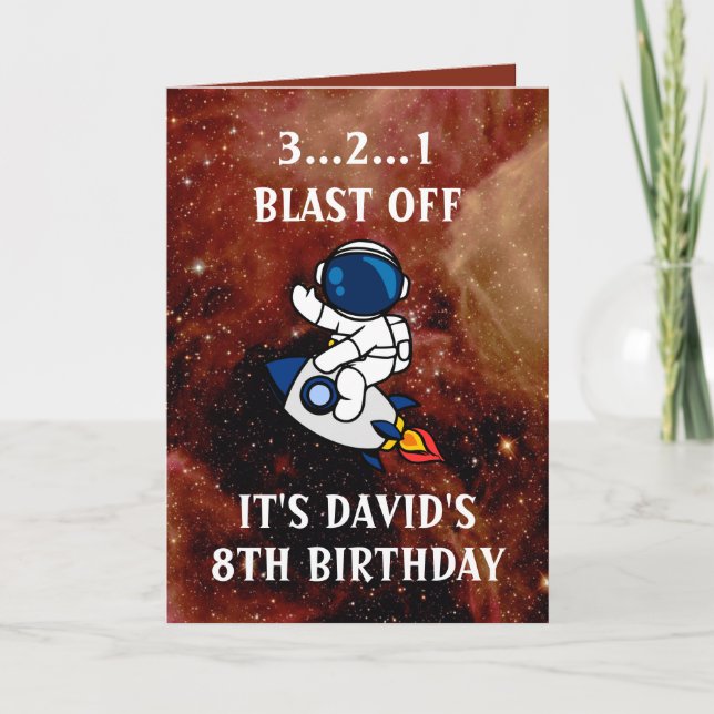 Carte Cute astronaute Supernova Brown 8e anniversaire (Devant)