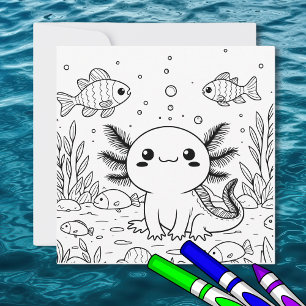 Carte Cute Axolotl   Page de coloriage de l'enfant