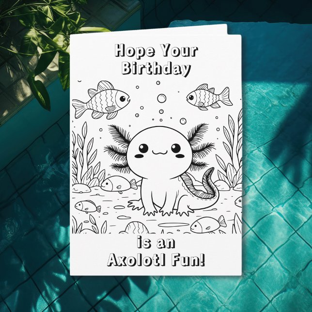 Carte Cute Axolotl | Page de couleur Anniversaire (Créateur téléchargé)