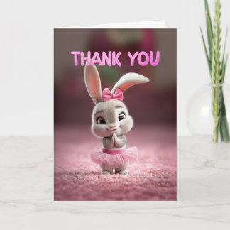 Carte Cute Baby Bunny Girl in Pink Tutu Thank You