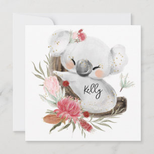 Carte Cute Baby Koala Gold Speckle Nom personnalisé