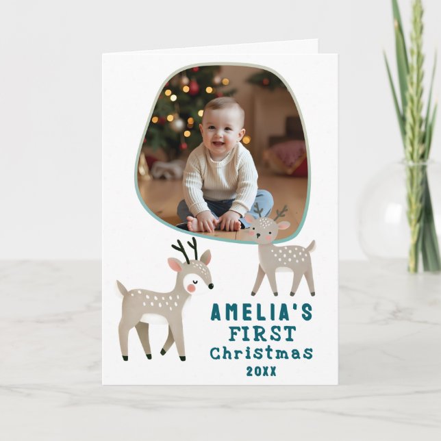 Carte Cute Baby's 1st Christmas Photo Reindeer Holiday (Devant)
