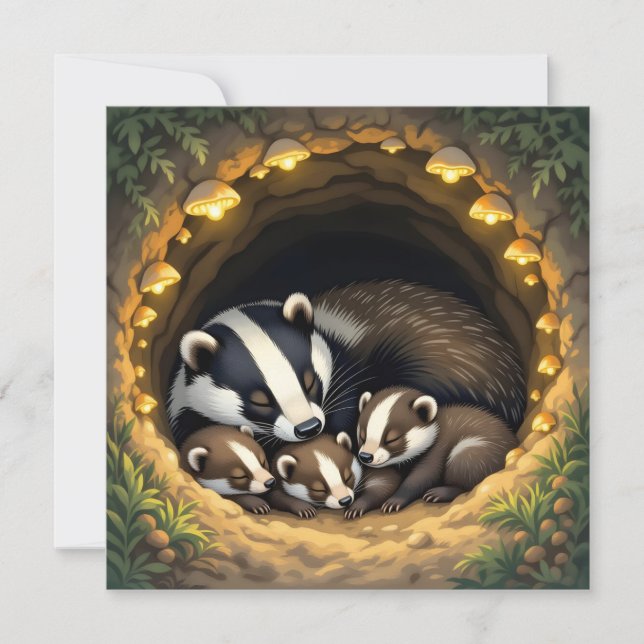 Carte Cute Badger Family Napping (Devant)