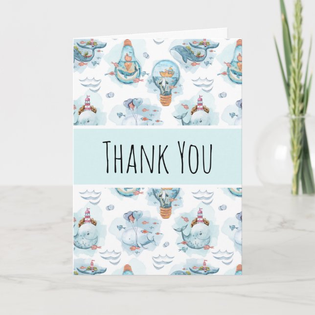 Carte Cute baleines nautiques Aquarelle Motif Merci (Devant)