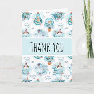 Carte Cute baleines nautiques Aquarelle Motif Merci
